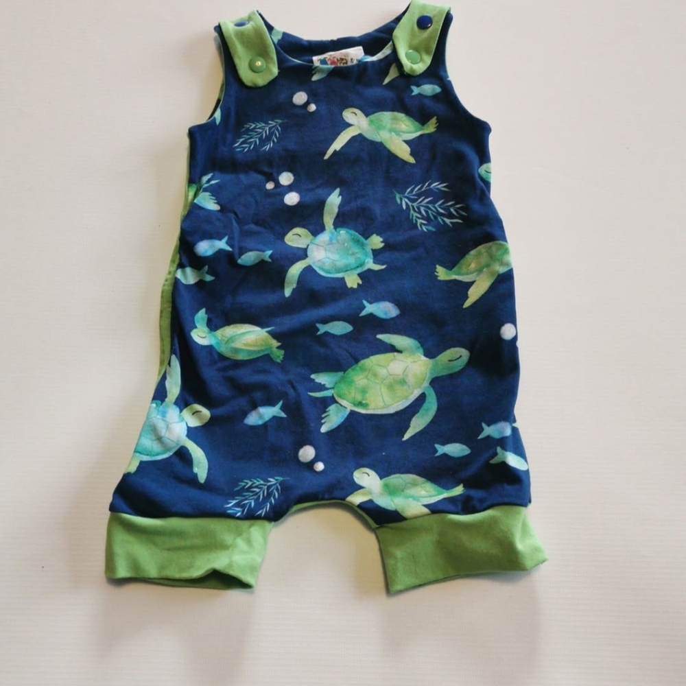 Navy Blue Turtle Print Baby Romper